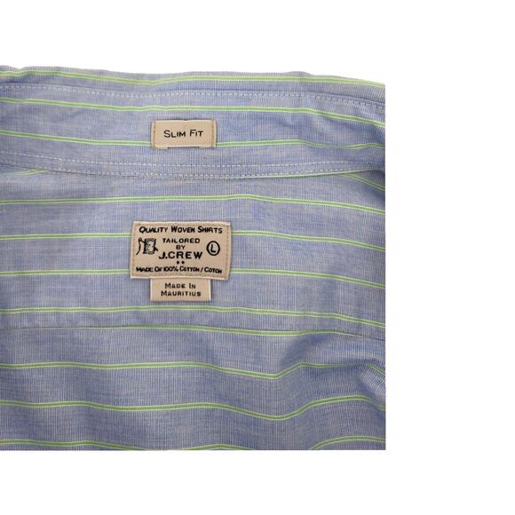 J.Crew Slim Fit Button-Down Shirt Men's Large Blue Green Striped, Mauritius Made - Picture 4 of 4